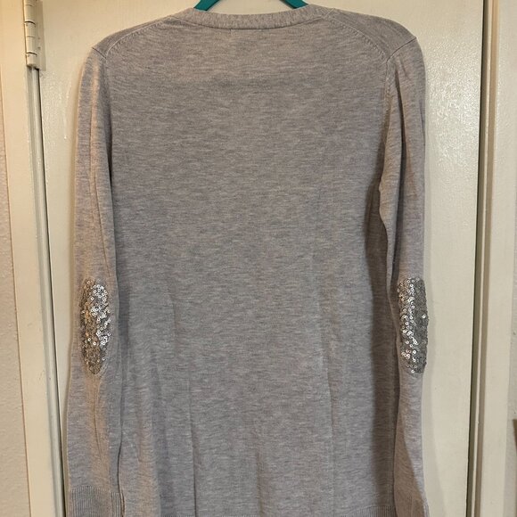 Old Navy Gray Button Front Cardigan with Sequin Elbow Patches Size M EUC - Picture 6 of 6